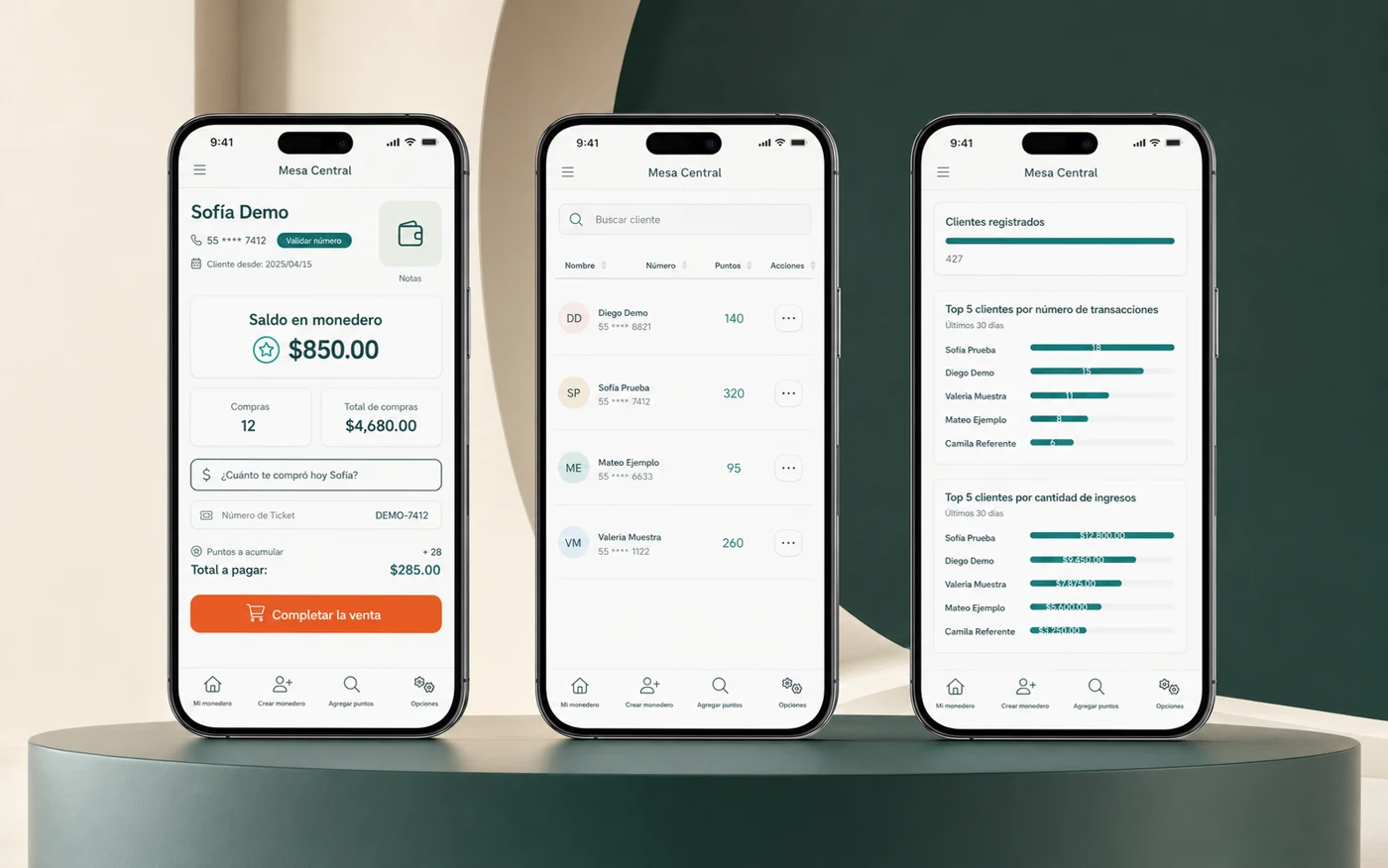 Mockups demo de Fidelidad para cafeterías y restaurantes